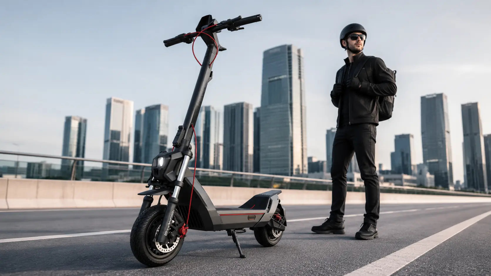 High-performance electric scooter in a city setting