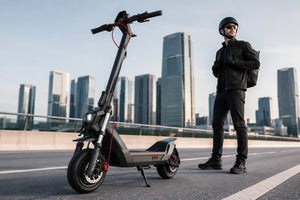 High-performance electric scooter in a city setting