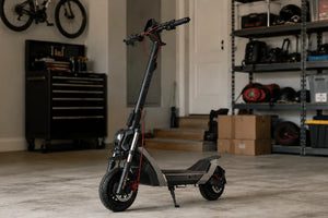Electric scooter parked in a residential garage
