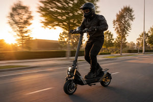 High-speed electric scooter ride at sunset