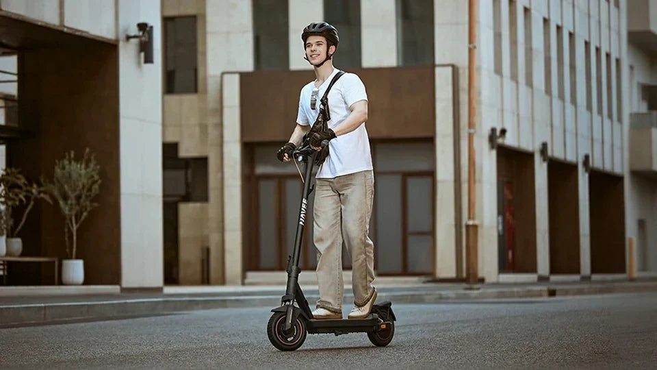 Electric scooter for daily commuting along an urban walkway