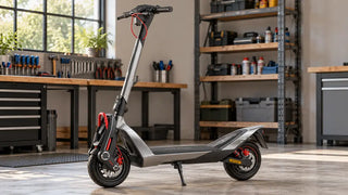 NAVEE UT5 Max electric scooter parked in a tidy maintenance workshop.