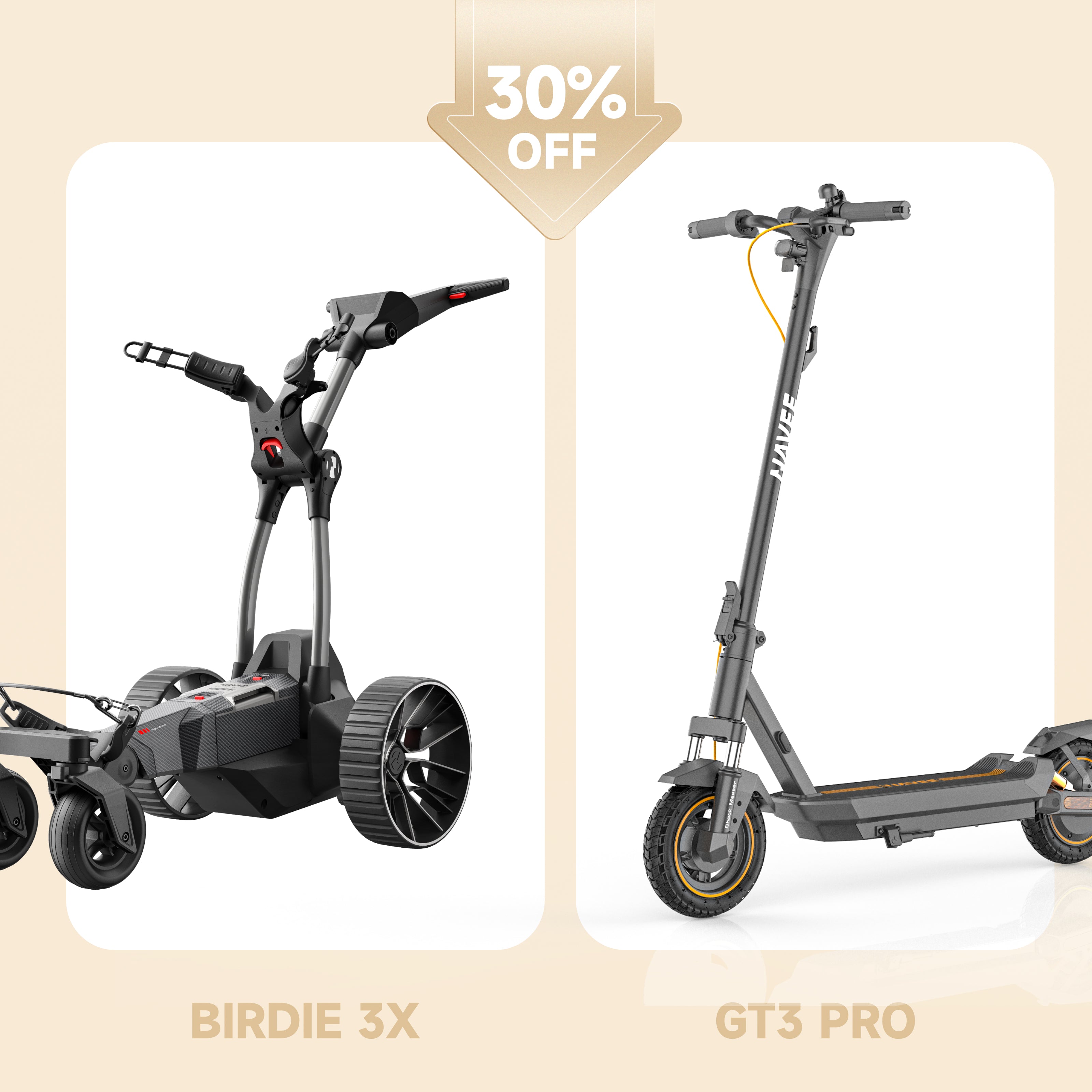 NAVEE Combo: Birdie 3X Golf Push Cart & E-Scooter Bundle