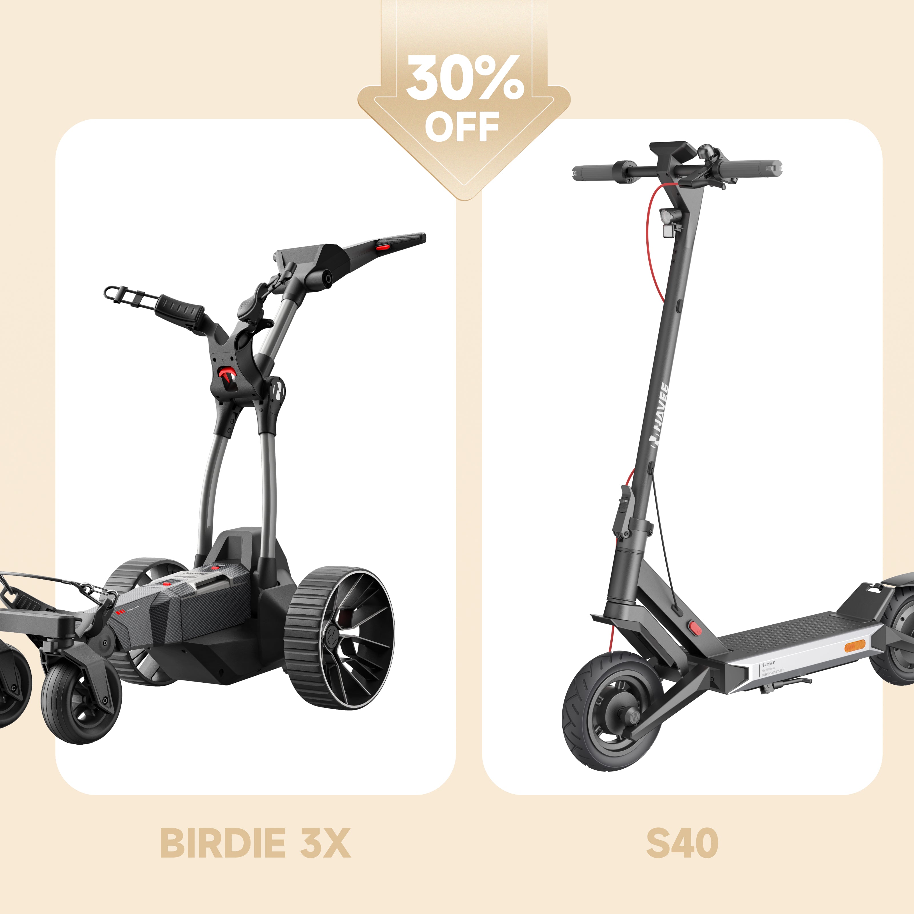 NAVEE Combo: Birdie 3X Golf Push Cart & E-Scooter Bundle