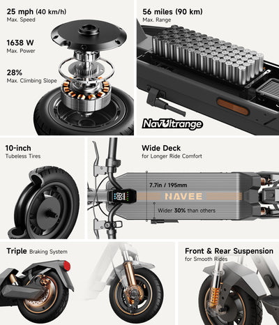 NAVEE GT5 Max Electric Scooter｜Damping Cylinder Suspension｜55.9miles Eco-range｜1638W