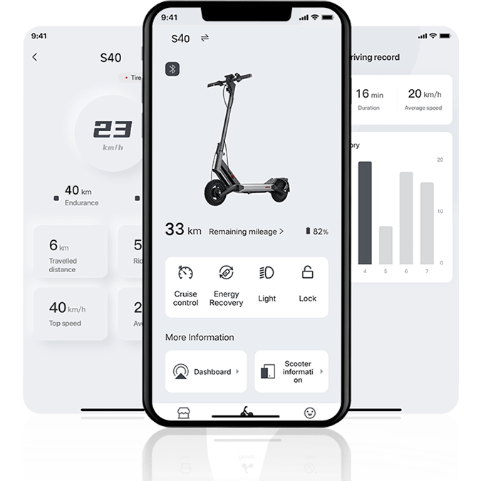 NAVEE S40 Electric Scooter w/25 mi Max Operating Range & 20 mph Max Speed - Space Silver