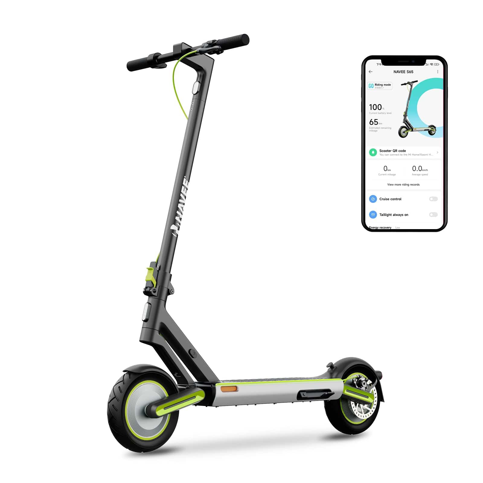 NAVEE S65 Electric Scooter w/40 mi Max Operating Range & 20 mph Max Speed - Green