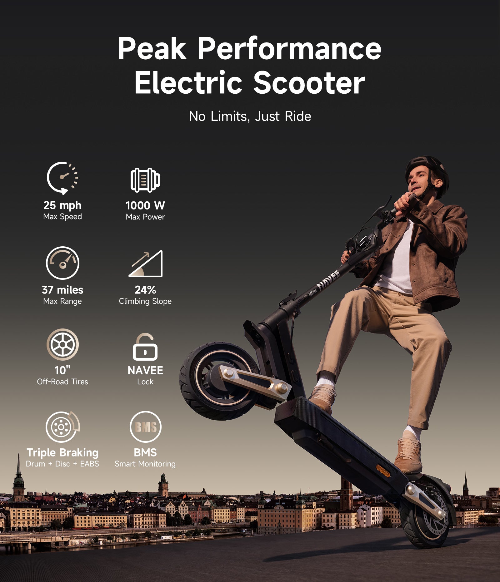 NAVEE ST3 Electric Scooter – 37.3 mi Range & 24.9 mph Speed