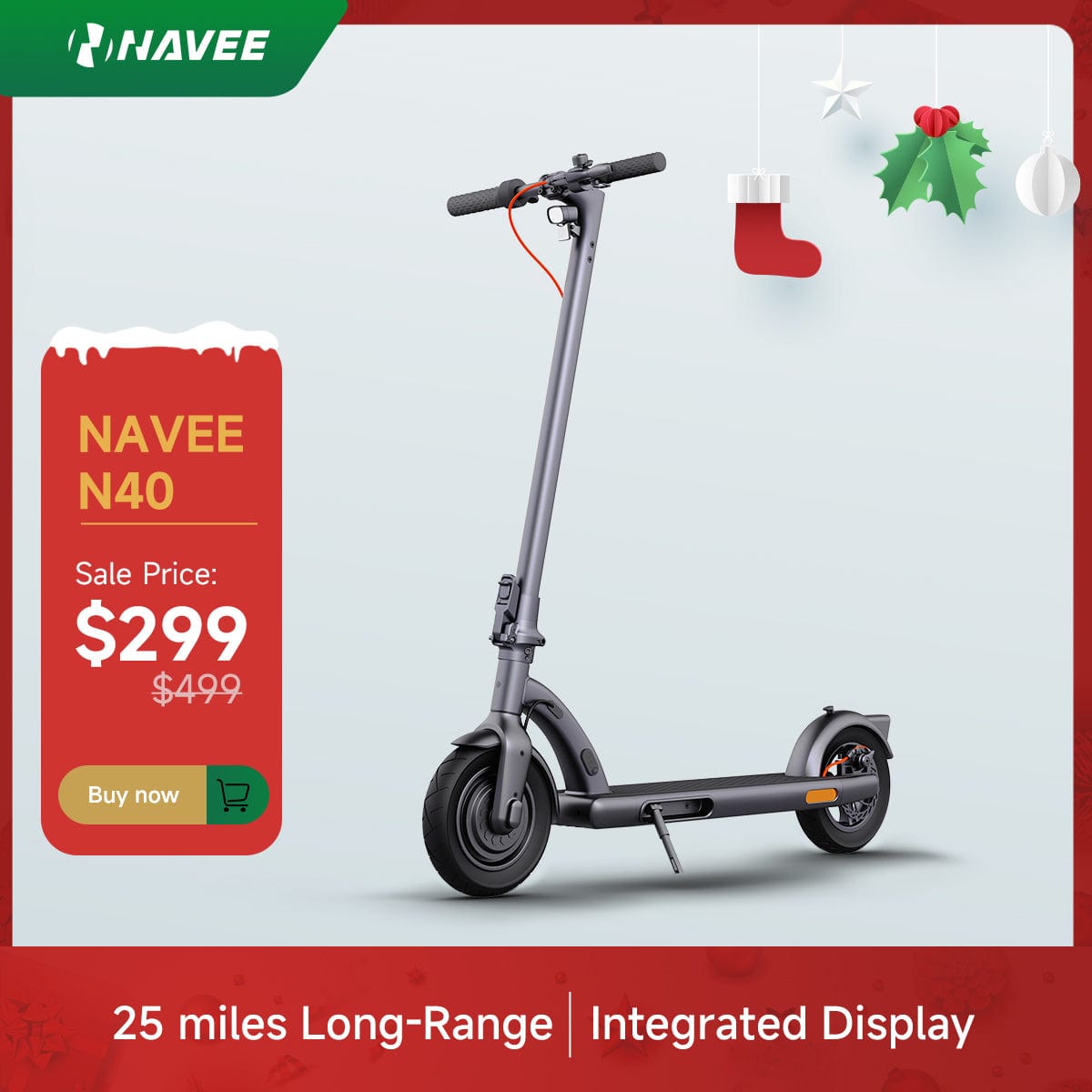 NAVEE N40 Electric Scooter w/25 mile Max Operating Range & 18.6 mph Max Speed - Space Black