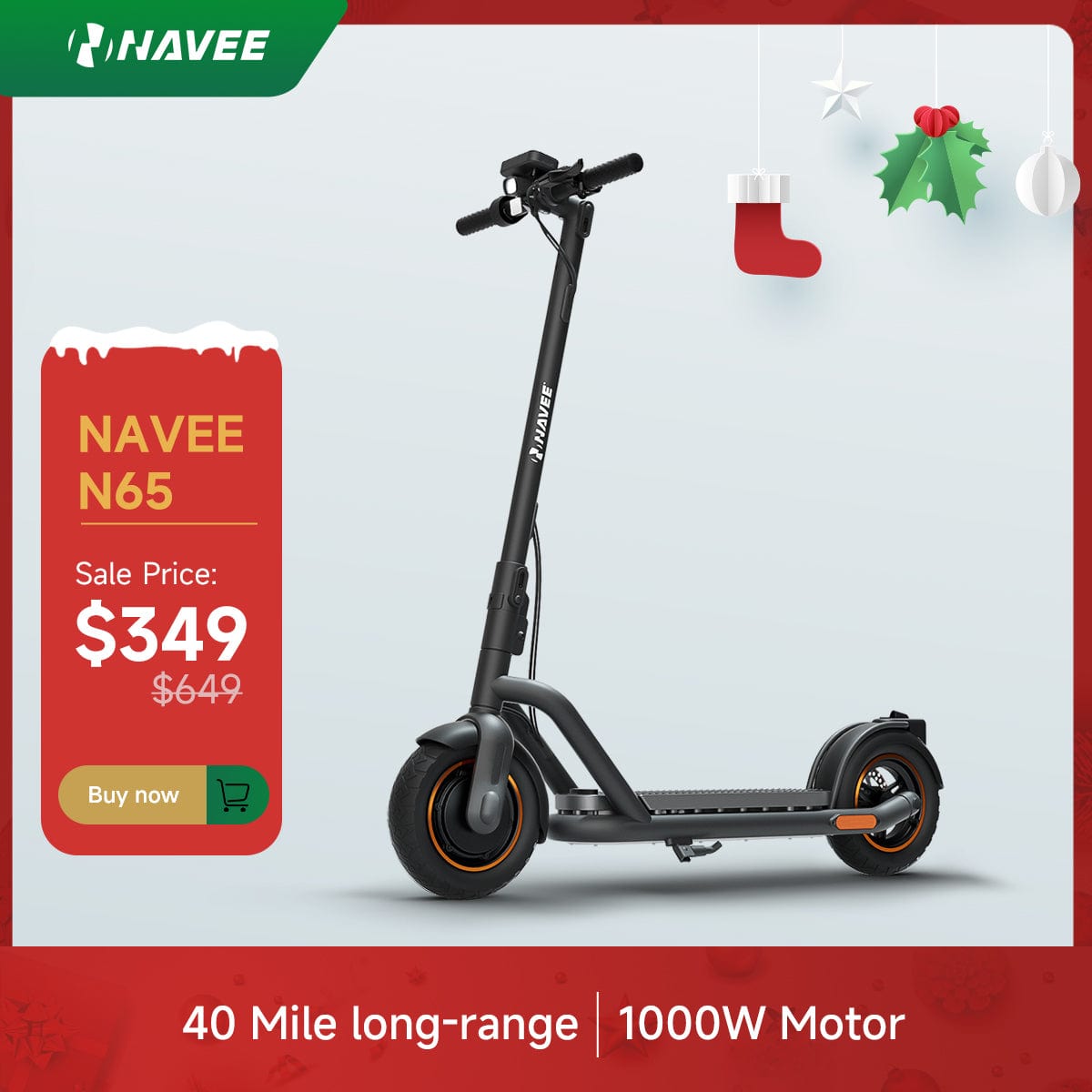 NAVEE N65 Electric Scooter w/40 mi Max Operating Range & 20 mph Max Speed - Black