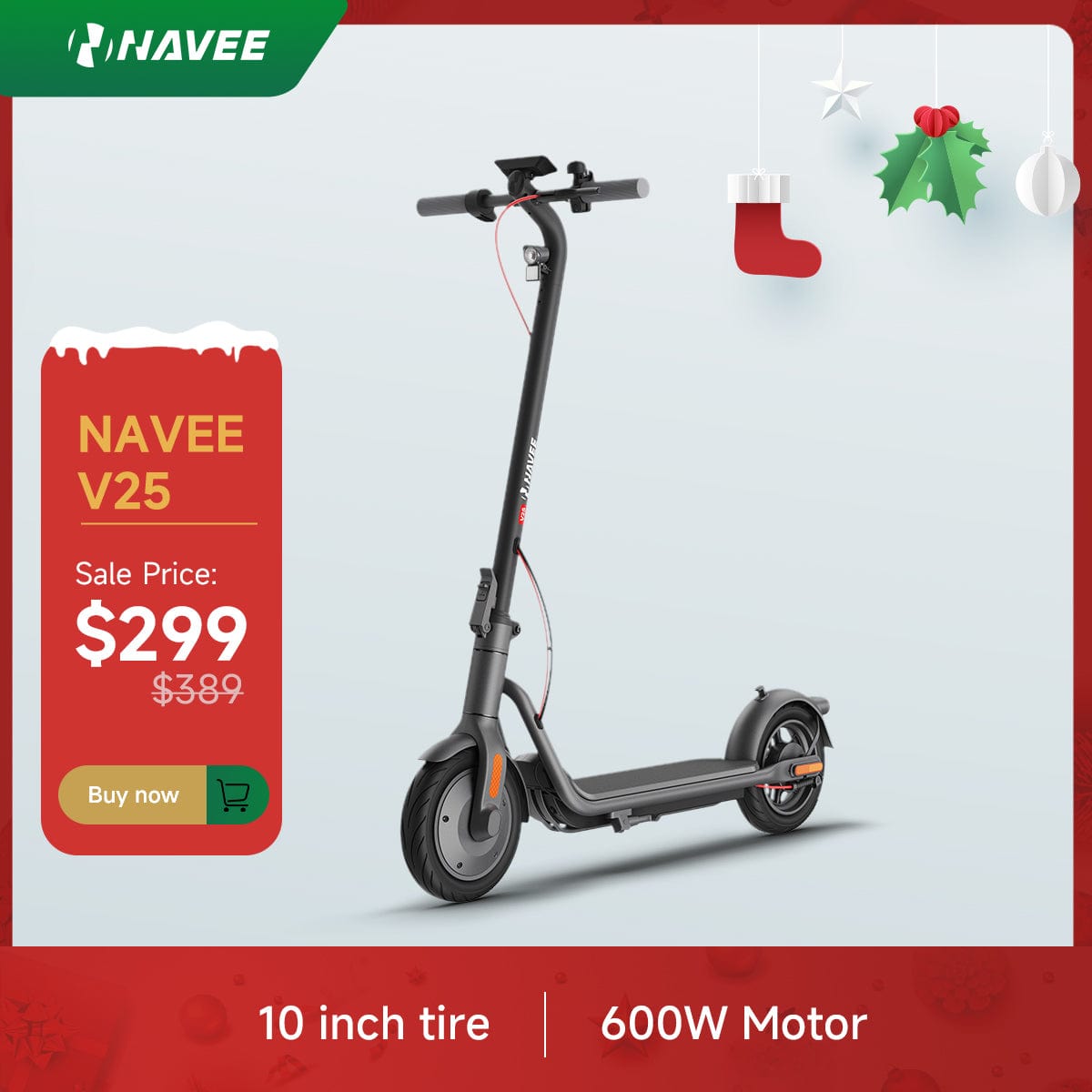 NAVEE V25 Electric Scooter w/15.5 mi Max Operating Range & 18.6 mph Max Speed - Black