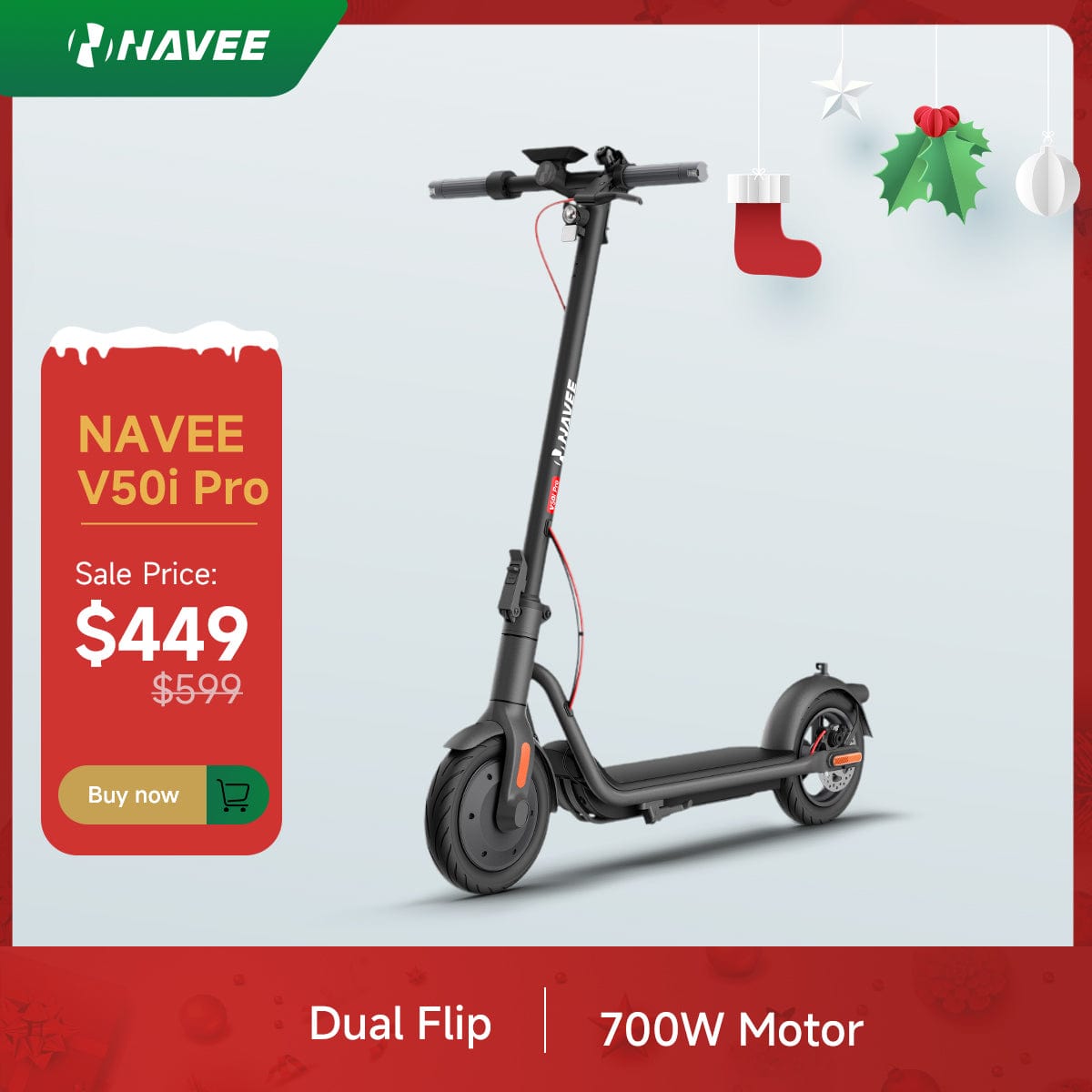 NAVEE V50i Pro Electric Scooter w/ 31 Miles Max Operating Range & 20 mph Max Speed - Black